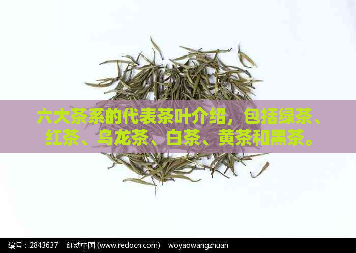 六大茶系的代表茶叶介绍，包括绿茶、红茶、乌龙茶、白茶、黄茶和黑茶。