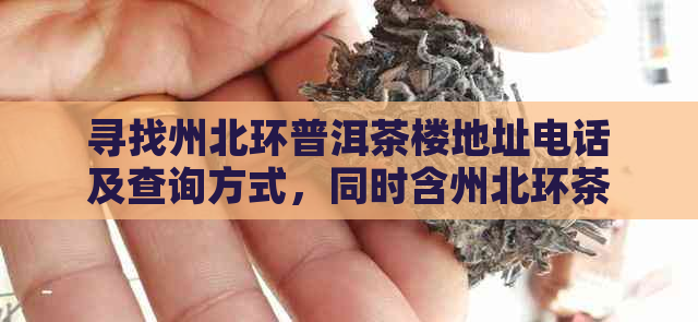 寻找州北环普洱茶楼地址电话及查询方式，同时含州北环茶城地址信息