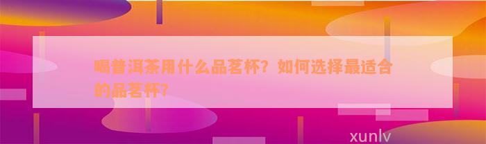 喝普洱茶用什么品茗杯？如何选择最适合的品茗杯？