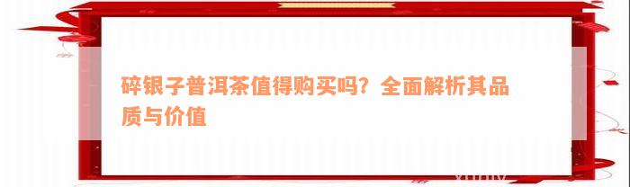 碎银子普洱茶值得购买吗？全面解析其品质与价值