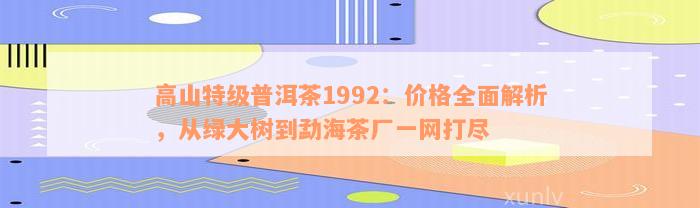 高山特级普洱茶1992：价格全面解析，从绿大树到勐海茶厂一网打尽