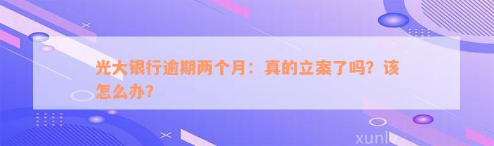 光大银行逾期两个月：真的立案了吗？该怎么办？