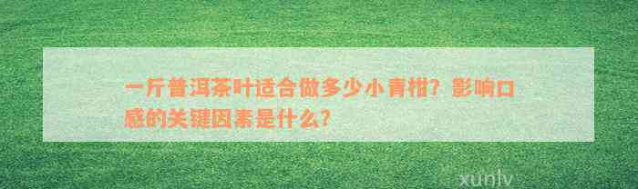 一斤普洱茶叶适合做多少小青柑？影响口感的关键因素是什么？