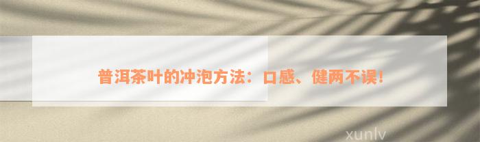 普洱茶叶的冲泡方法：口感、健两不误！