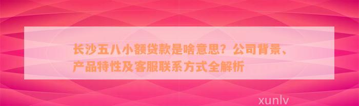 长沙五八小额贷款是啥意思？公司背景、产品特性及客服联系方式全解析