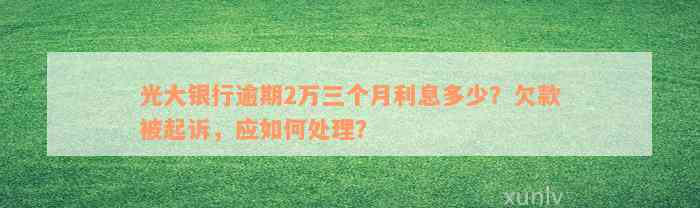 光大银行逾期2万三个月利息多少？欠款被起诉，应如何处理？