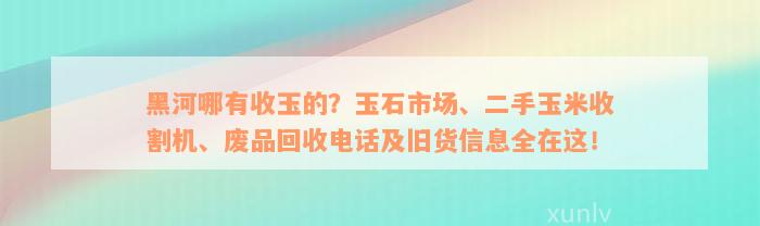 黑河哪有收玉的？玉石市场、二手玉米收割机、废品回收电话及旧货信息全在这！