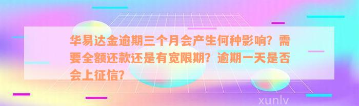 华易达金逾期三个月会产生何种影响？需要全额还款还是有宽限期？逾期一天是否会上征信？