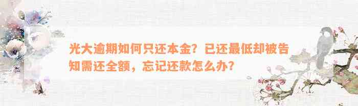 光大逾期如何只还本金？已还最低却被告知需还全额，忘记还款怎么办？