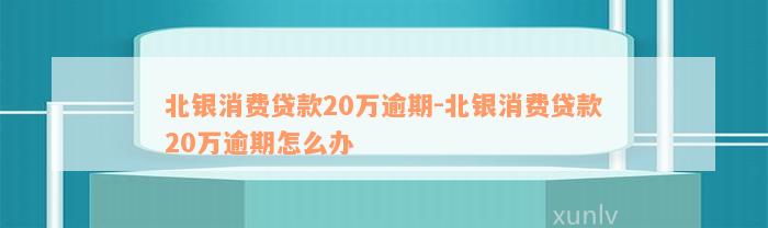 北银消费贷款20万逾期-北银消费贷款20万逾期怎么办