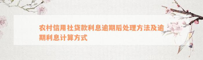 农村信用社贷款利息逾期后处理方法及逾期利息计算方式