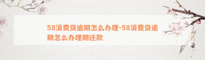 58消费贷逾期怎么办理-58消费贷逾期怎么办理期还款