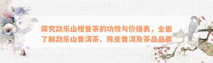 探究勐乐山柑普茶的功效与价格表，全面了解勐乐山普洱茶、陈皮普洱及茶品品质