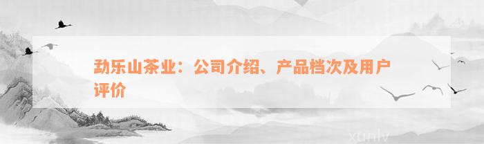 勐乐山茶业：公司介绍、产品档次及用户评价