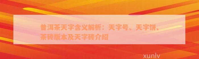 普洱茶天字含义解析：天字号、天字饼、茶砖版本及天字砖介绍