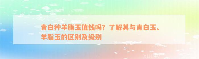 青白种羊脂玉值钱吗？了解其与青白玉、羊脂玉的区别及级别