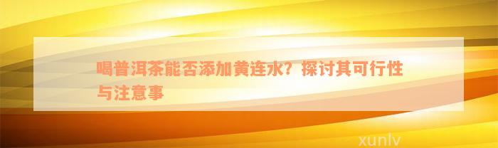 喝普洱茶能否添加黄连水？探讨其可行性与注意事