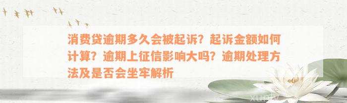 消费贷逾期多久会被起诉？起诉金额如何计算？逾期上征信影响大吗？逾期处理方法及是否会坐牢解析