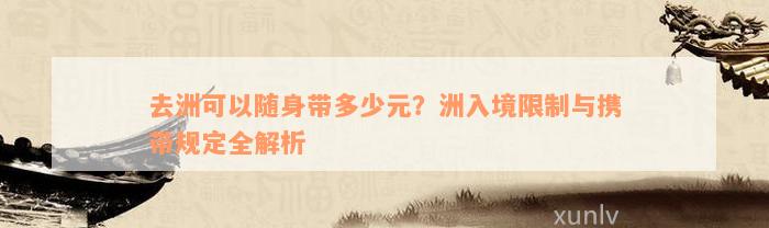 去洲可以随身带多少元？洲入境限制与携带规定全解析