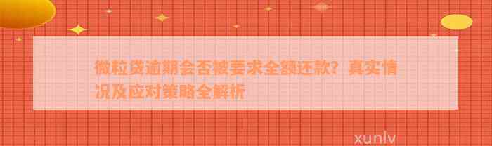 微粒贷逾期会否被要求全额还款？真实情况及应对策略全解析