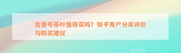 吉普号茶叶值得买吗？知乎用户分享评价与购买建议