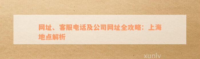 网址、客服电话及公司网址全攻略：上海地点解析