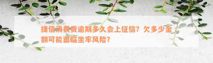 捷信消费贷逾期多久会上征信？欠多少金额可能面临坐牢风险？