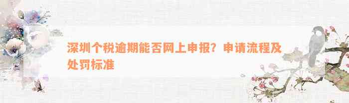 深圳个税逾期能否网上申报？申请流程及处罚标准