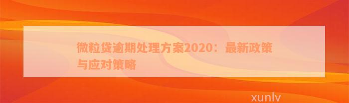 微粒贷逾期处理方案2020：最新政策与应对策略