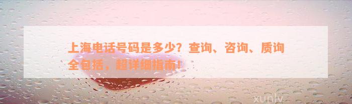 上海电话号码是多少？查询、咨询、质询全包括，超详细指南！