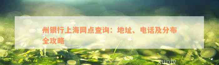 州银行上海网点查询：地址、电话及分布全攻略