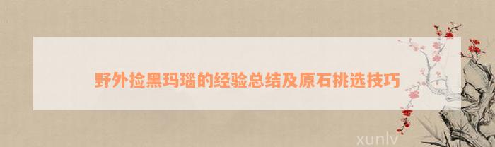 野外捡黑玛瑙的经验总结及原石挑选技巧