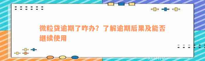 微粒贷逾期了咋办？了解逾期后果及能否继续使用