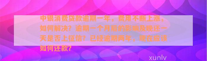 中银消费贷款逾期一年，费用不断上涨，如何解决？逾期一个月后的影响及晚还一天是否上征信？已经逾期两年，现在应该如何还款？