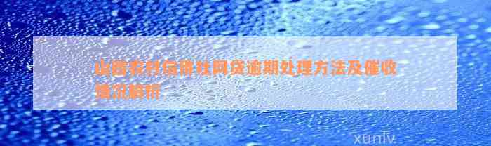 山西农村信用社网贷逾期处理方法及催收情况解析