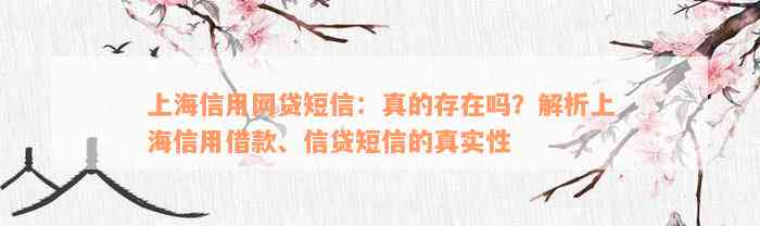 上海信用网贷短信：真的存在吗？解析上海信用借款、信贷短信的真实性