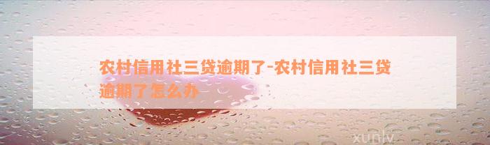 农村信用社三贷逾期了-农村信用社三贷逾期了怎么办