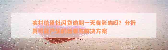 农村信用社闪贷逾期一天有影响吗？分析其可能产生的后果与解决方案