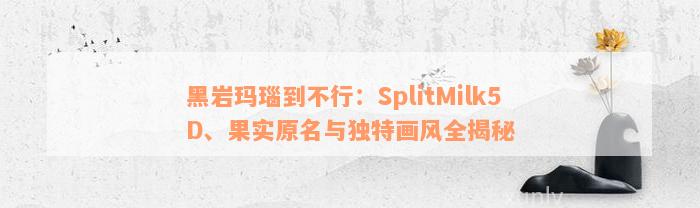 黑岩玛瑙到不行：SplitMilk5D、果实原名与独特画风全揭秘