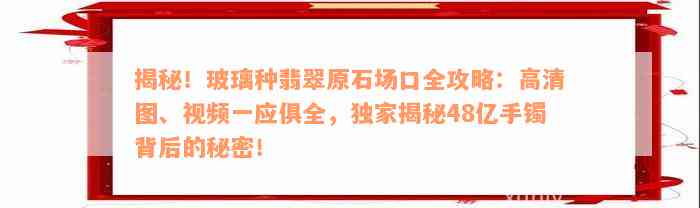 揭秘！玻璃种翡翠原石场口全攻略：高清图、视频一应俱全，独家揭秘48亿手镯背后的秘密！