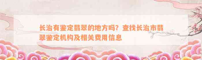 长治有鉴定翡翠的地方吗？查找长治市翡翠鉴定机构及相关费用信息