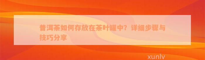 普洱茶如何存放在茶叶罐中？详细步骤与技巧分享