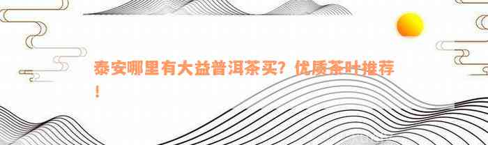 泰安哪里有大益普洱茶买？优质茶叶推荐！