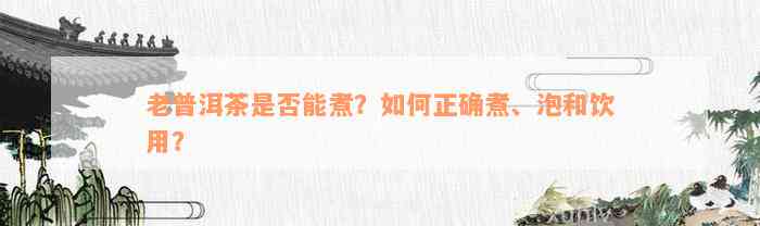 老普洱茶是否能煮？如何正确煮、泡和饮用？