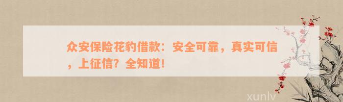 众安保险花豹借款：安全可靠，真实可信，上征信？全知道！