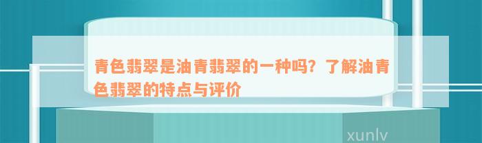 青色翡翠是油青翡翠的一种吗？了解油青色翡翠的特点与评价