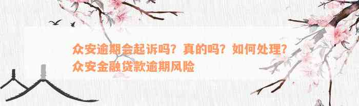 众安逾期会起诉吗？真的吗？如何处理？众安金融贷款逾期风险