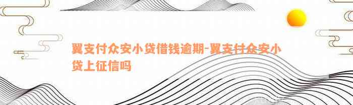 翼支付众安小贷借钱逾期-翼支付众安小贷上征信吗