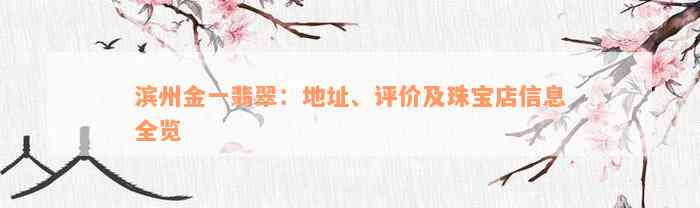 滨州金一翡翠：地址、评价及珠宝店信息全览