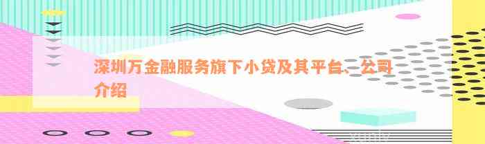 深圳万金融服务旗下小贷及其平台、公司介绍